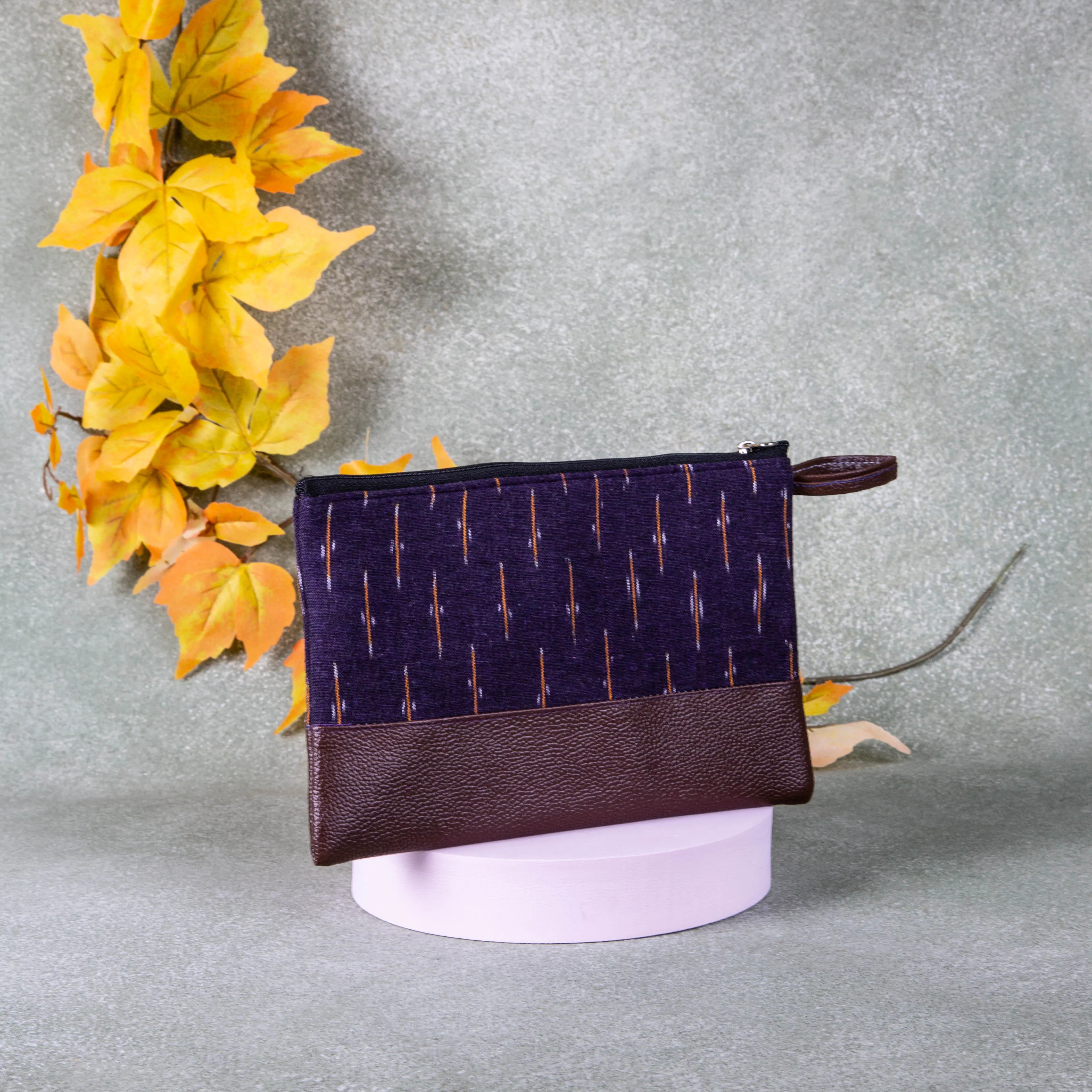 Sarus Crane Classic Purse Violet Colour with orange line Design.