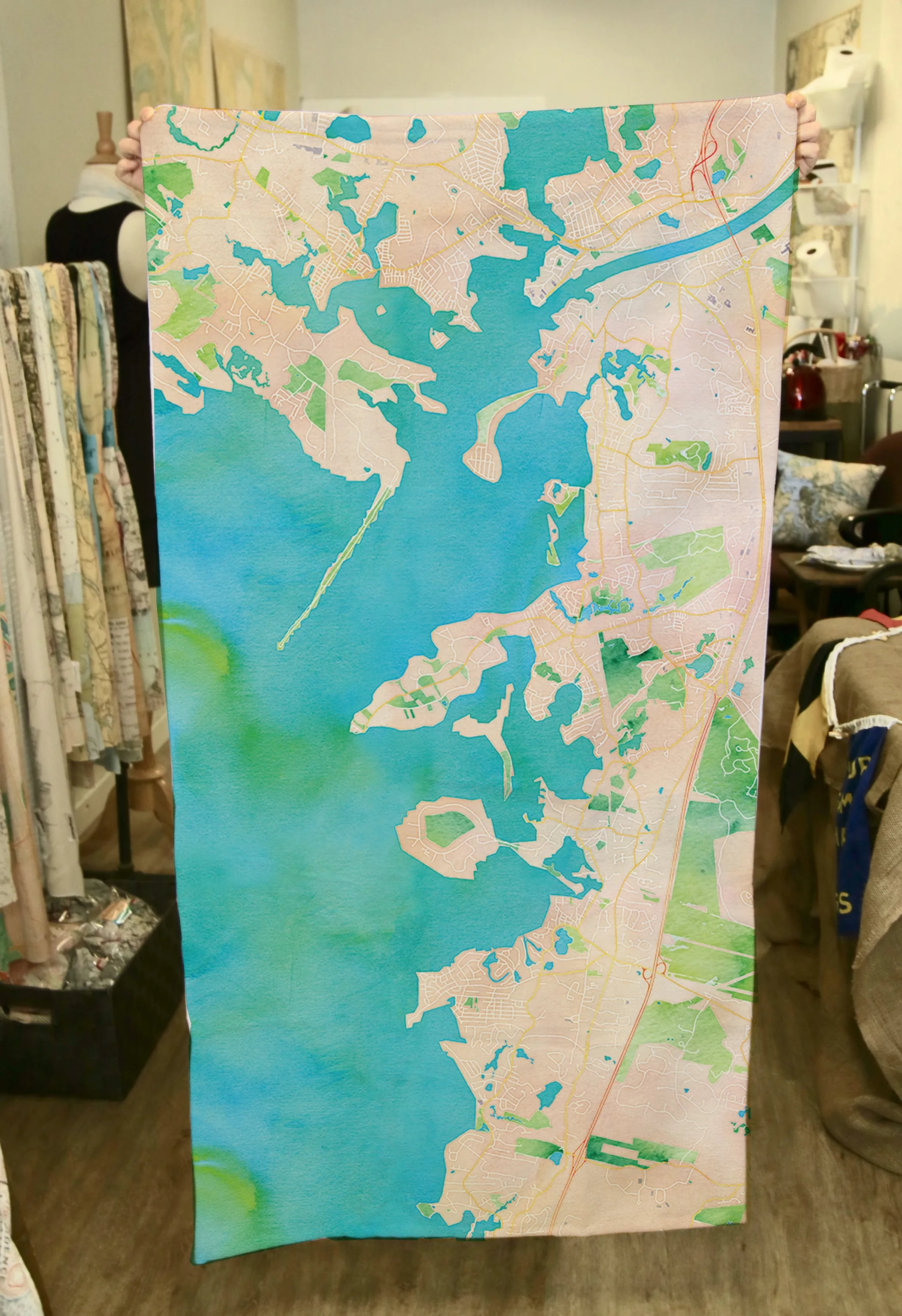 Scraggy Neck, Cataumet, MA Watercolor Map Quick Dry Towel