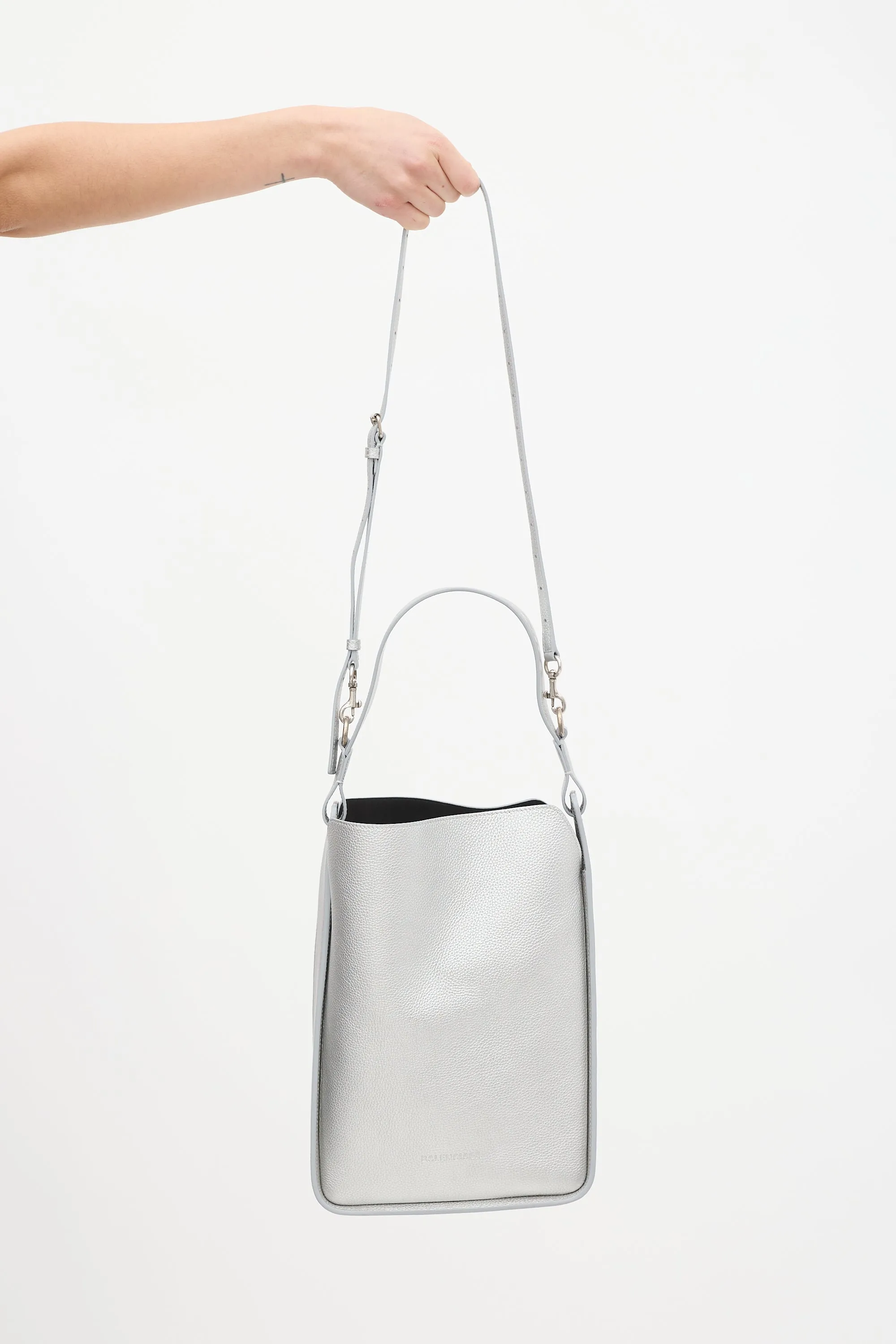 Silver Leather Small Tool 2.0 Tote Bag