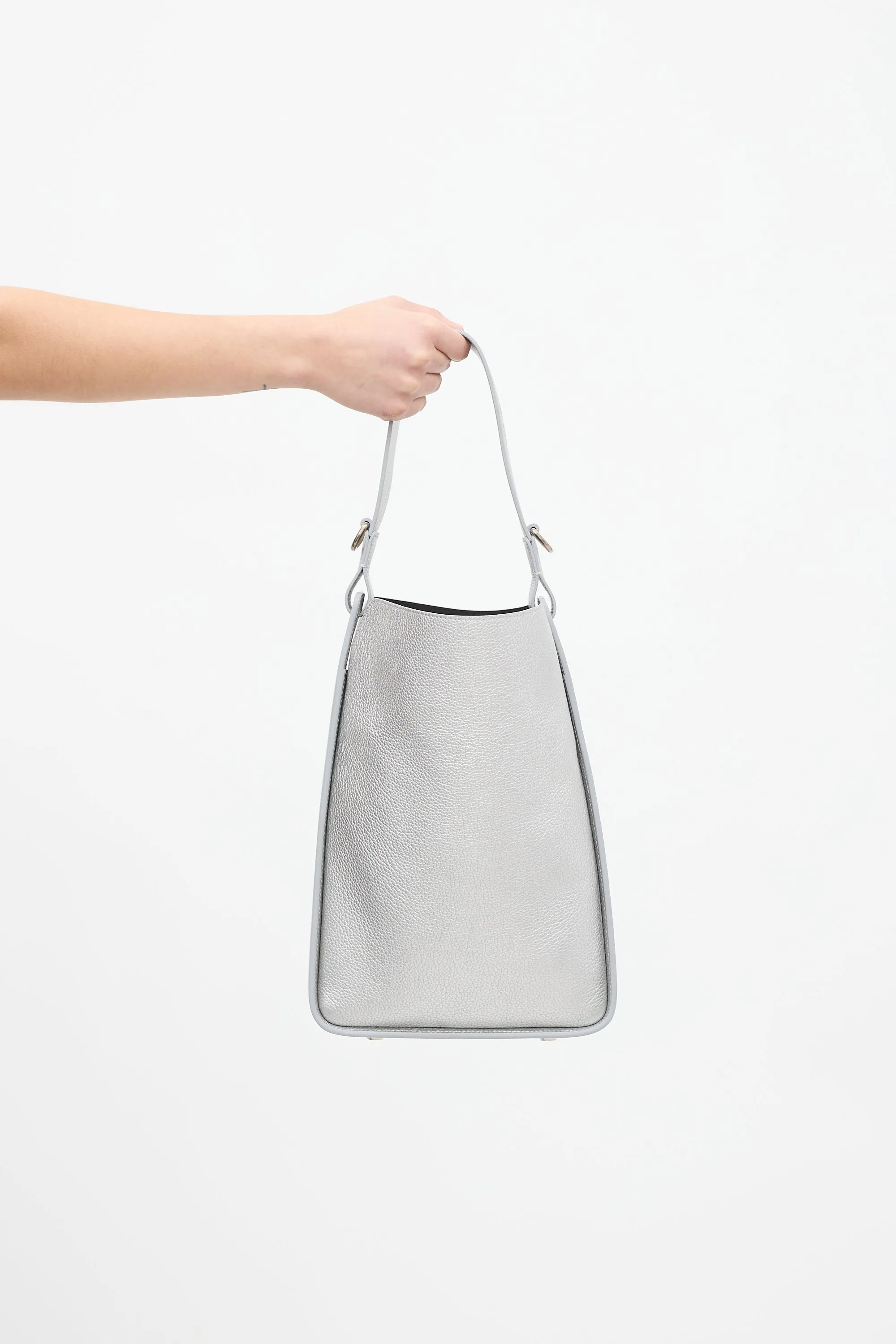 Silver Leather Small Tool 2.0 Tote Bag