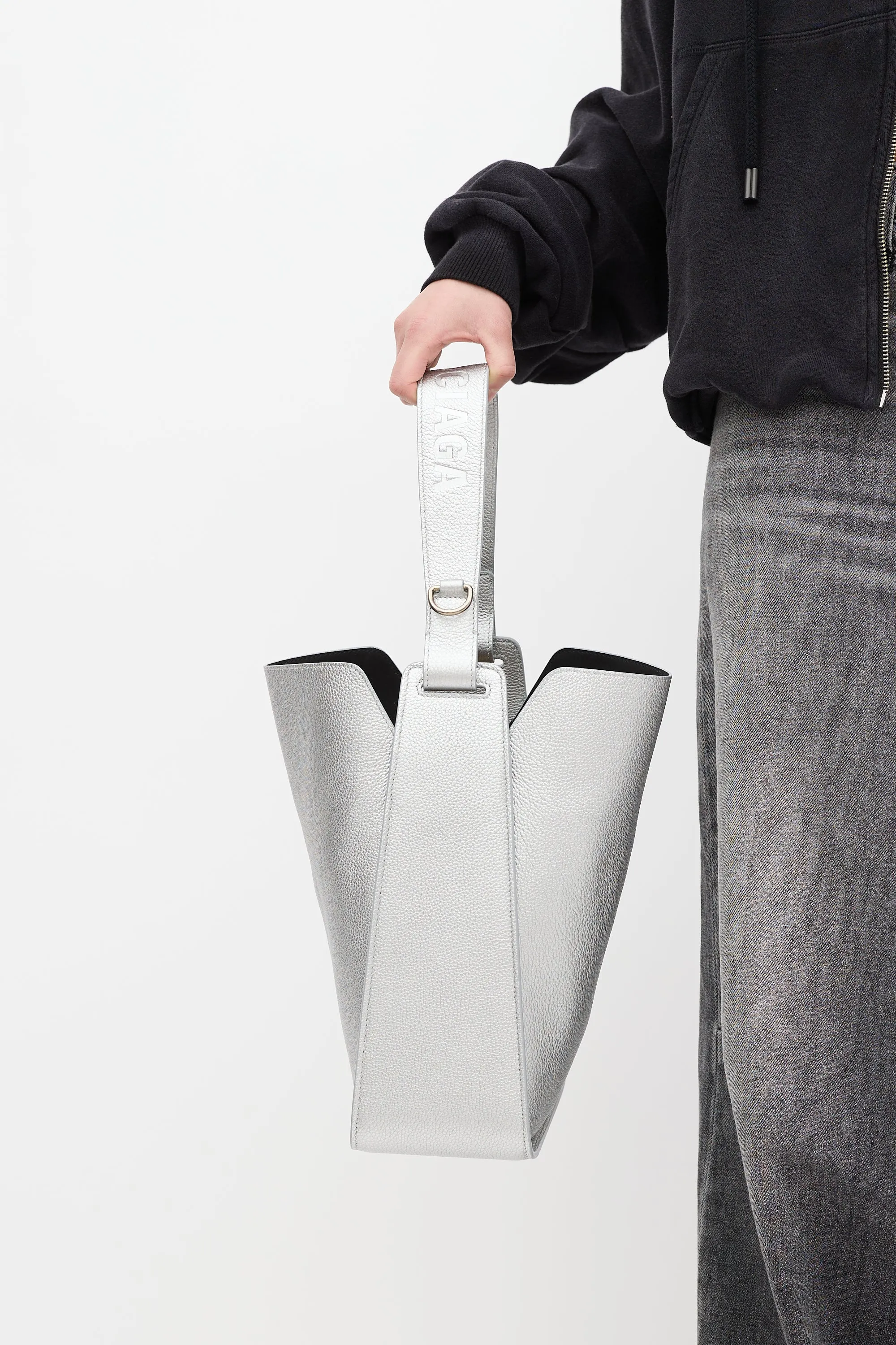 Silver Leather Small Tool 2.0 Tote Bag