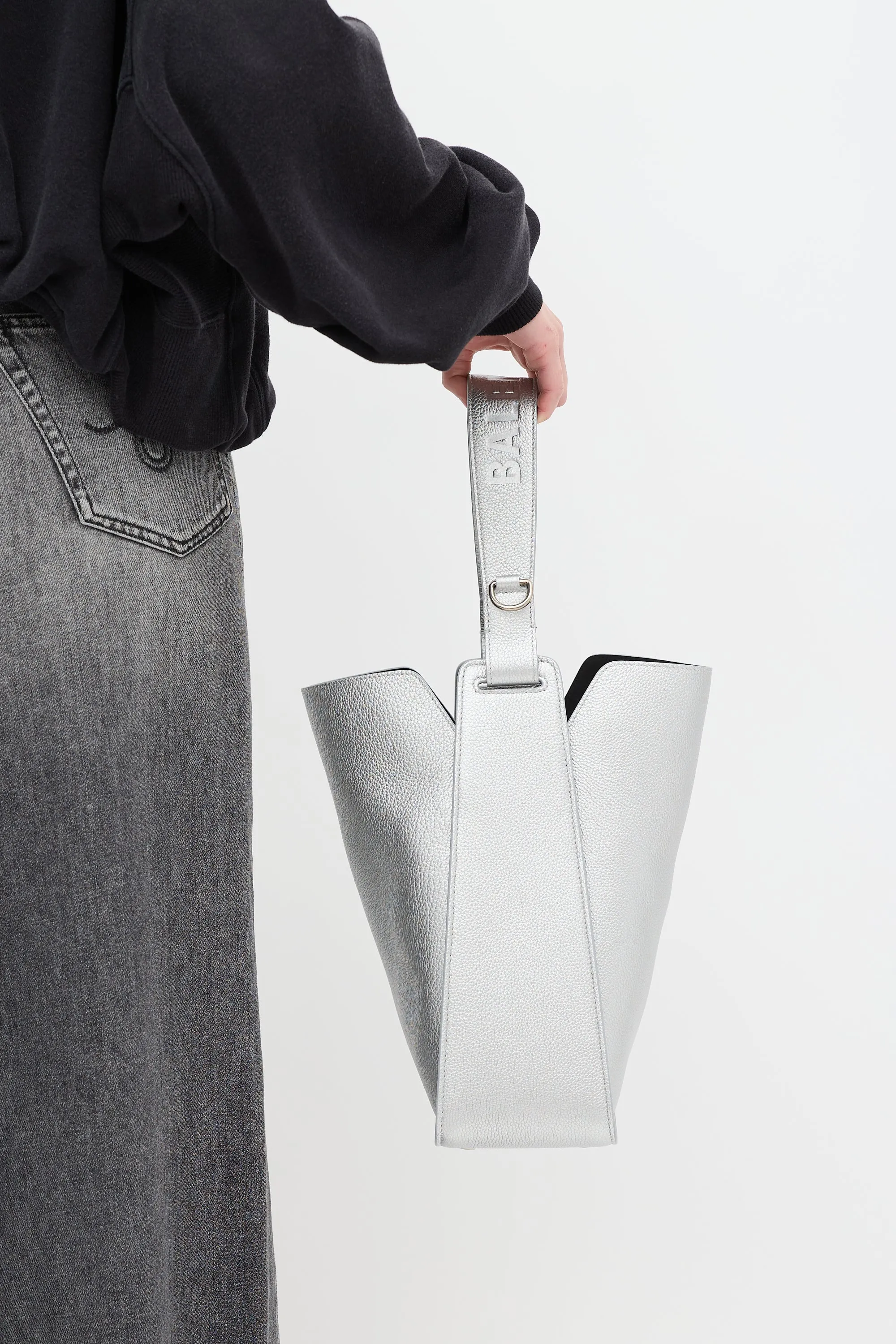 Silver Leather Small Tool 2.0 Tote Bag