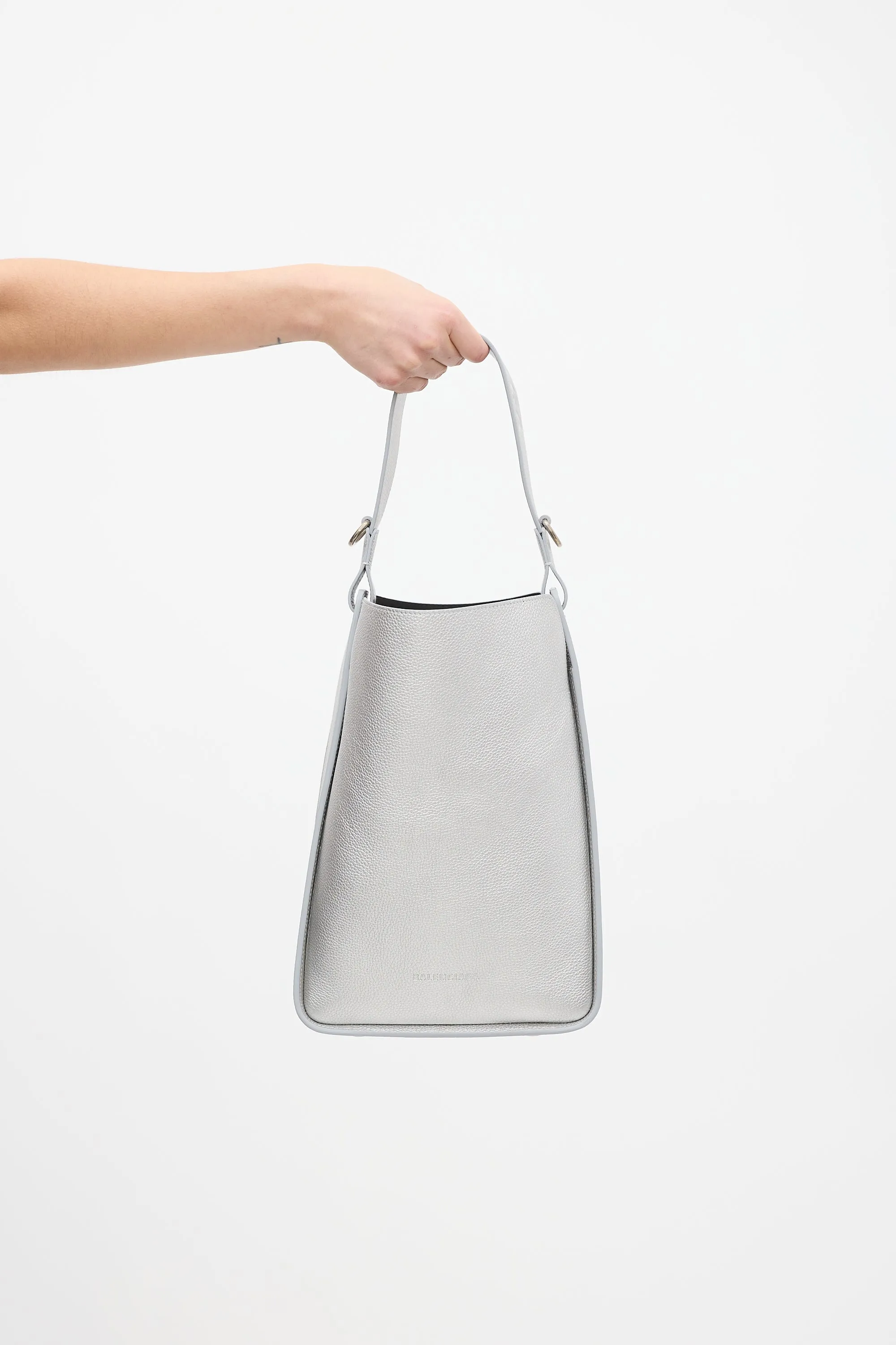 Silver Leather Small Tool 2.0 Tote Bag