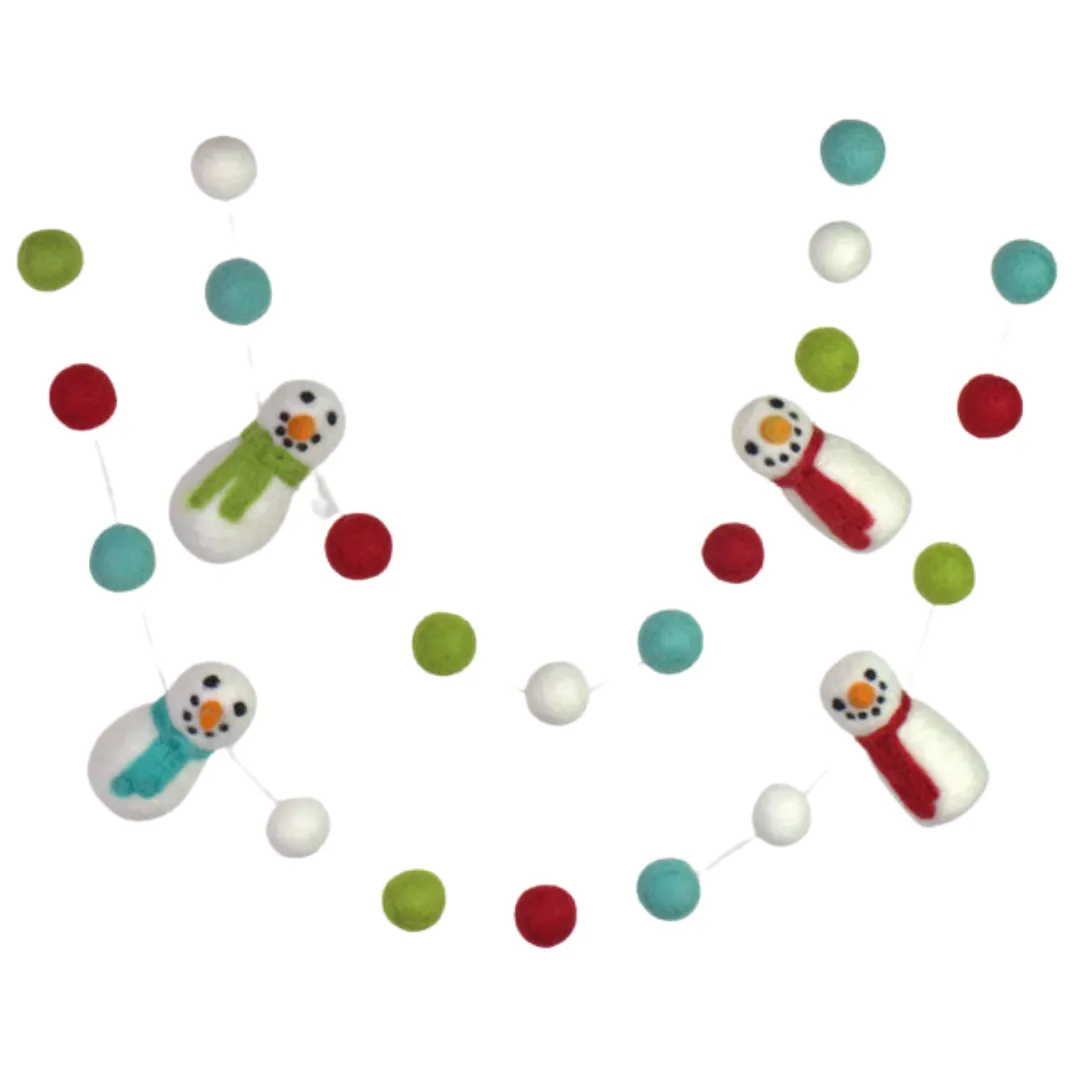 Snowman Felt Christmas Garland- Red, Green, Turquoise