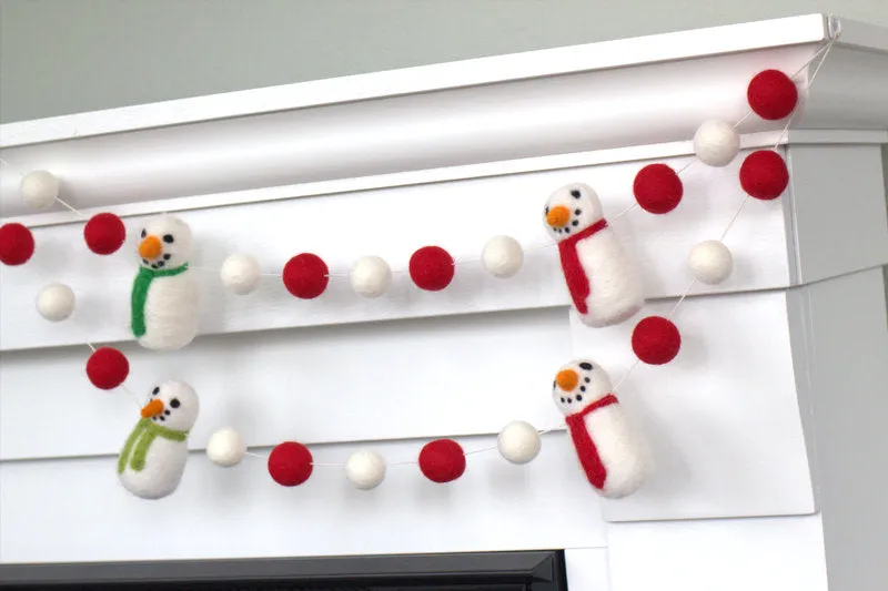 Snowman Felt Garland- Red & White Snowmen & Felt Balls