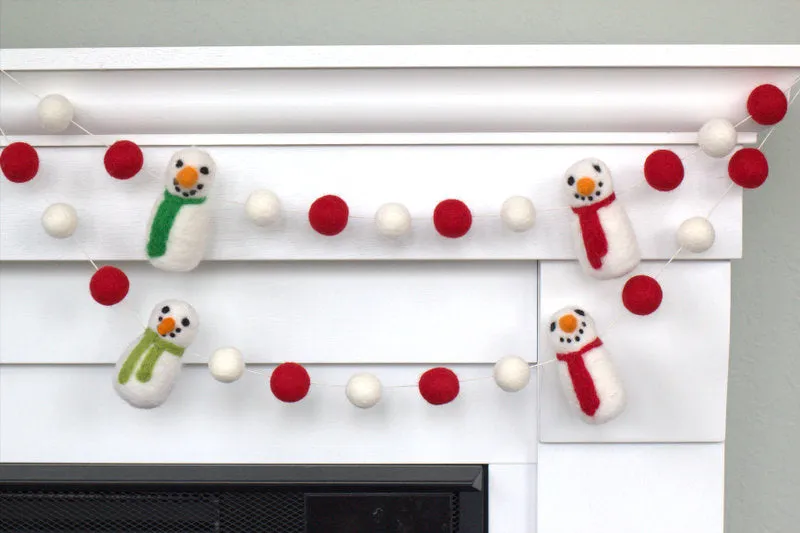 Snowman Felt Garland- Red & White Snowmen & Felt Balls