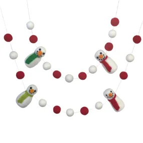 Snowman Felt Garland- Red & White Snowmen & Felt Balls