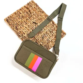 Special Treat Multicolored Striped Crossbody Bag in Olive Green