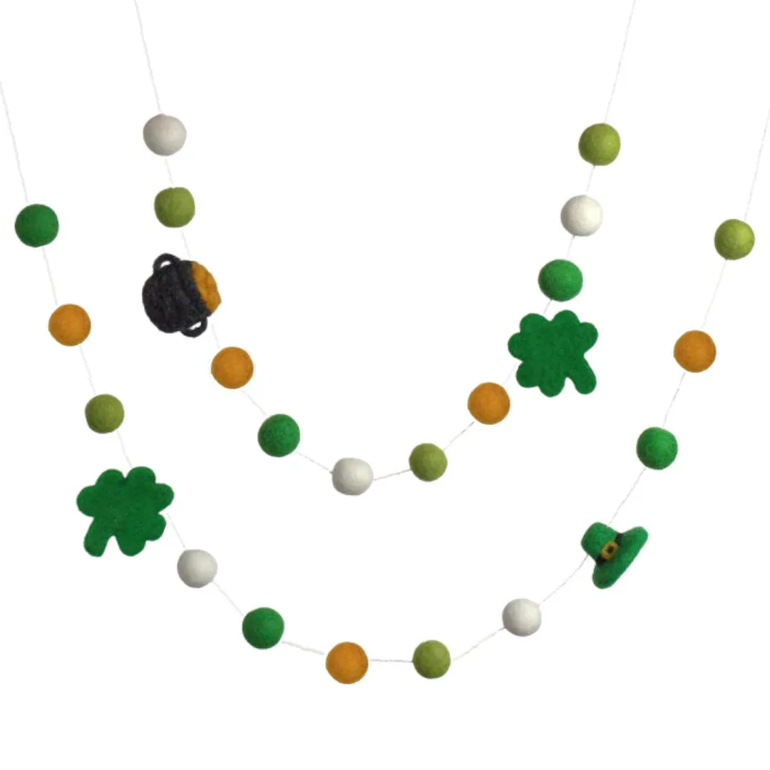 St. Patrick's Day Garland- Shamrock, Pot of Gold & Leprechaun Hat- Gold, Green