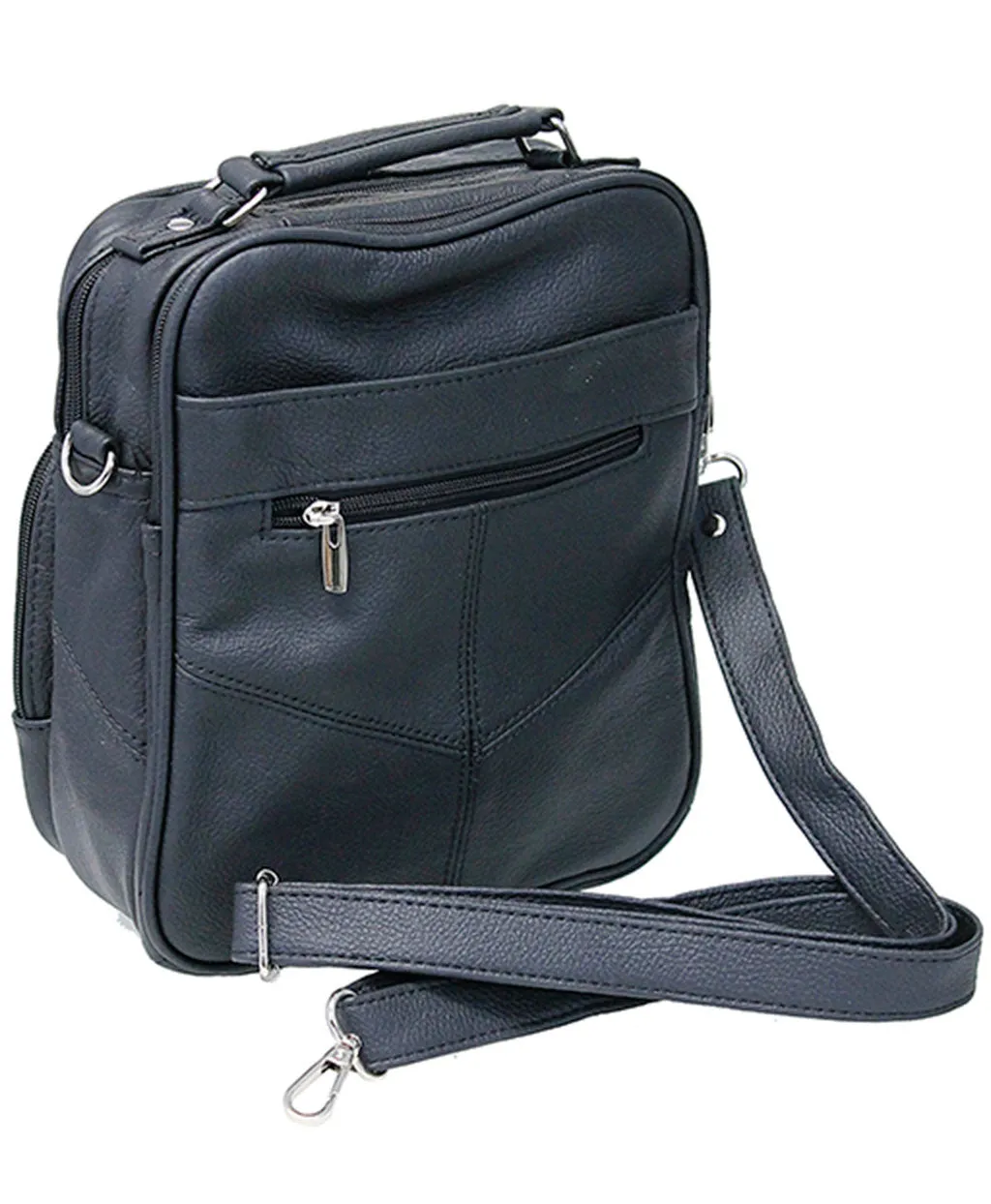 Tablet Size Crossbody Black Leather Travel Bag #P37510K