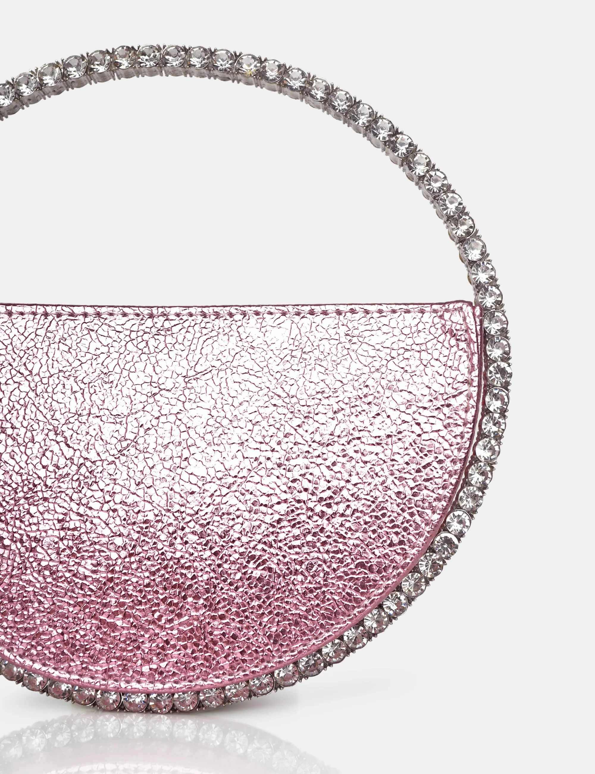 The Alessia Metallic Pink Circle Diamante Mini Grab Bag