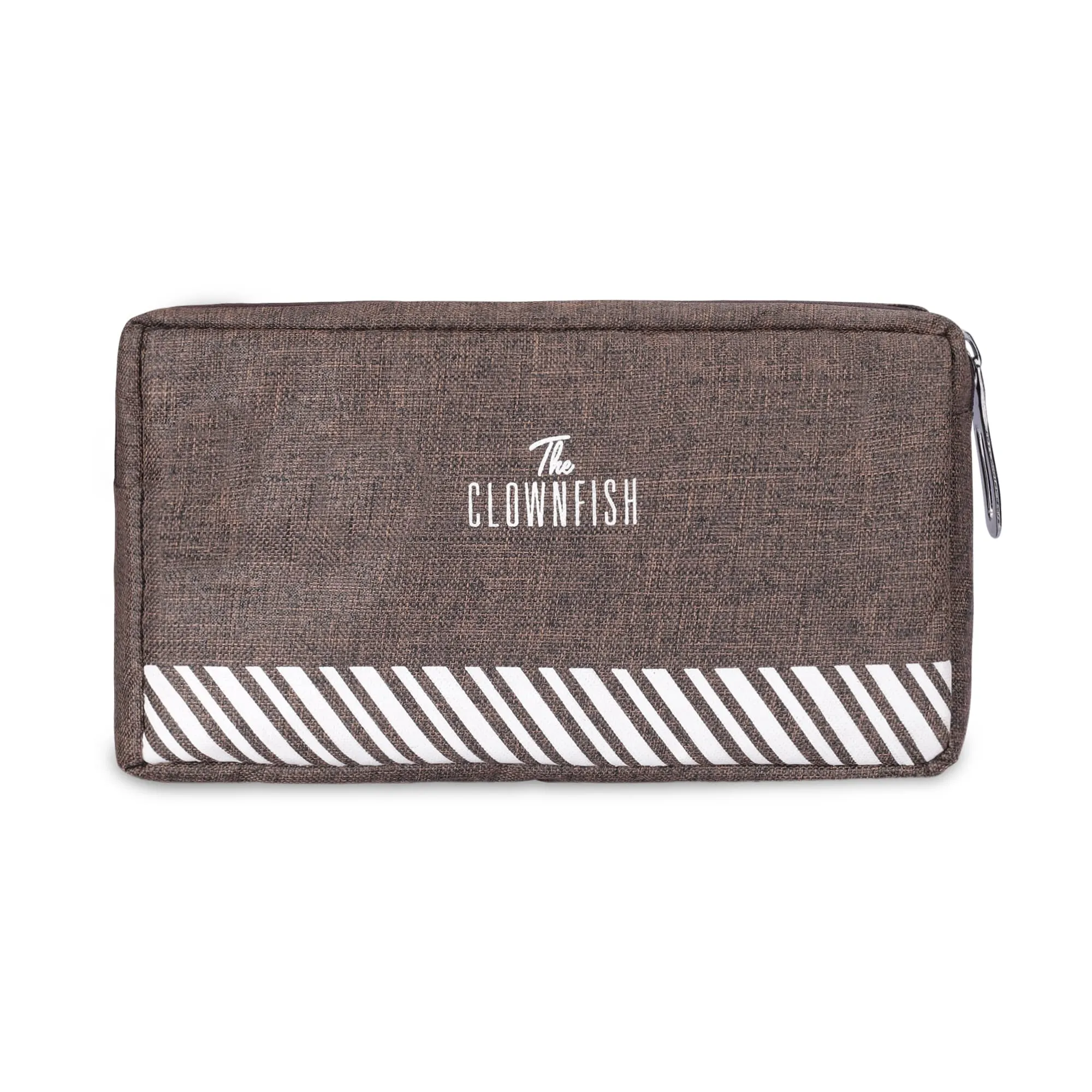 The Clownfish Scholar series Multipurpose Polyester Travel Pouch Pencil Case Toiletry Bag Shaving Kit Bag for Men Make-Up Pouch Cosmetic Case for Women Travel Kit for Men (Brown)