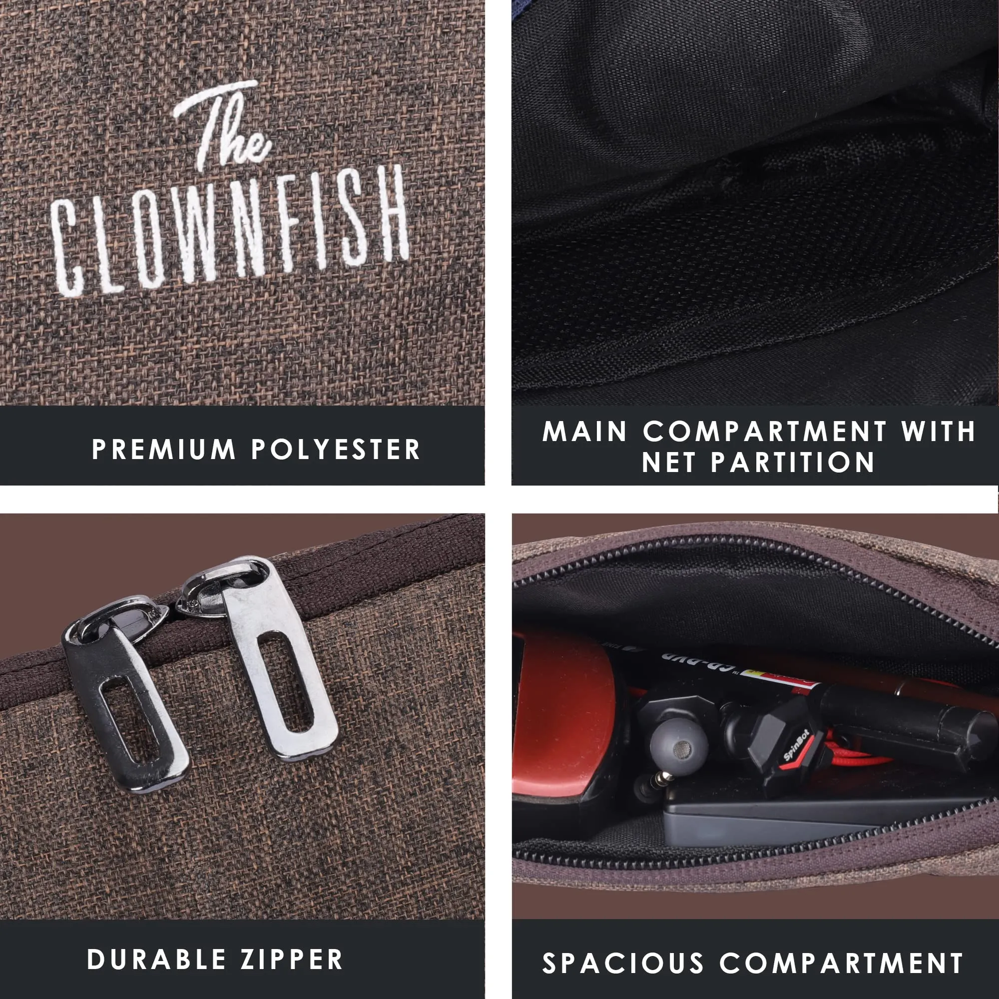 The Clownfish Scholar series Multipurpose Polyester Travel Pouch Pencil Case Toiletry Bag Shaving Kit Bag for Men Make-Up Pouch Cosmetic Case for Women Travel Kit for Men (Brown)