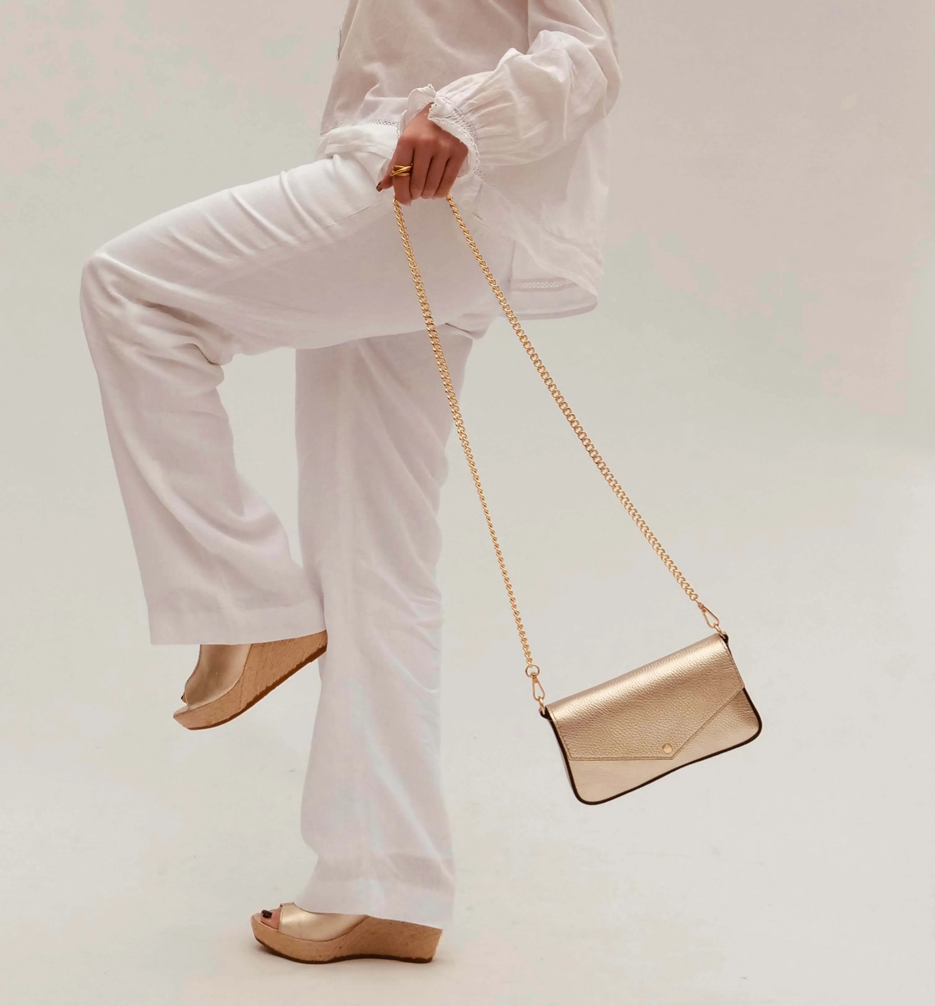 The Munro Gold Leather Shoulder Bag