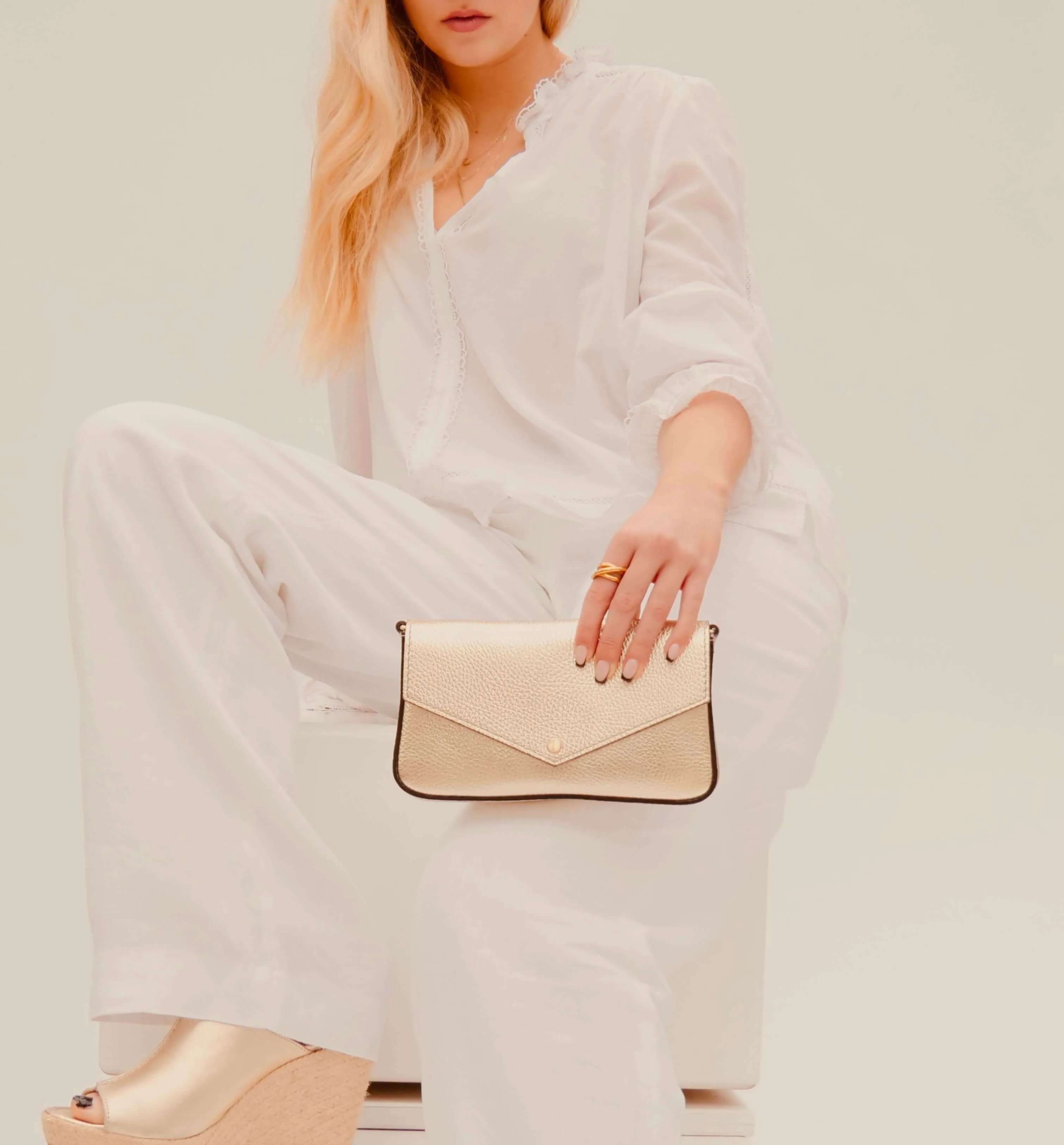 The Munro Gold Leather Shoulder Bag