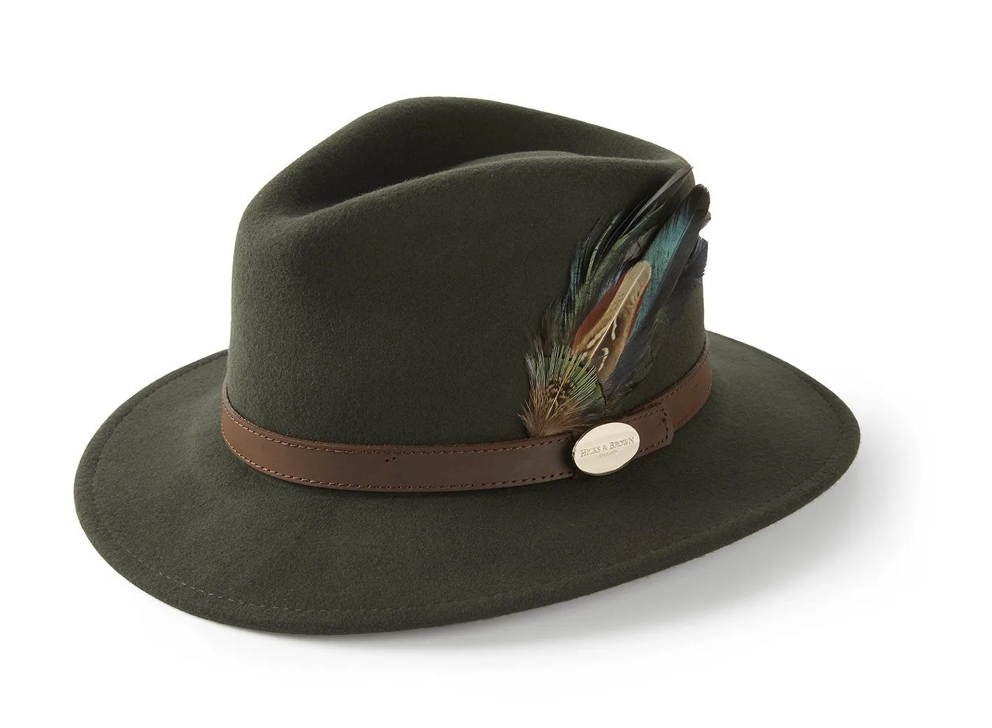 The Suffolk Fedora in Olive Green (Midnight Feather)