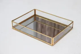 TINITALO Rectangular Glass with Brass Rim Mirror Base Makeup Tray for Home Decor Jewelry Organiser Golden 23X18X4 CM