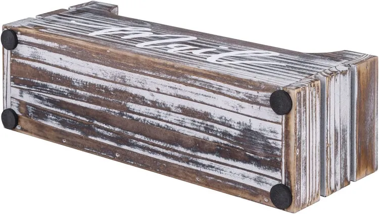 Torched Wood Mail Holder, Office Desktop Crate Organizer with Cursive Writing "Mail" Label