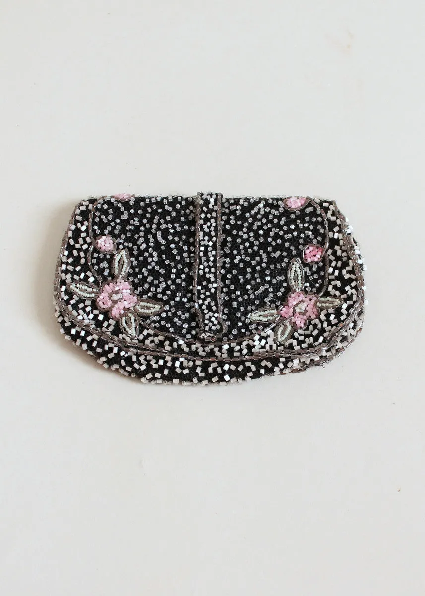 Vintage 1930s Floral Beaded Cap and Dance Purse