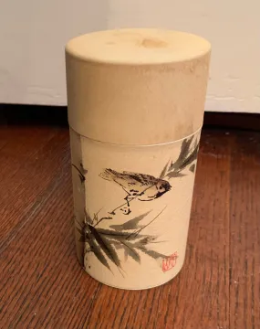 Vintage Cylindrical Hand Painted Japanese Decorative Metal Box