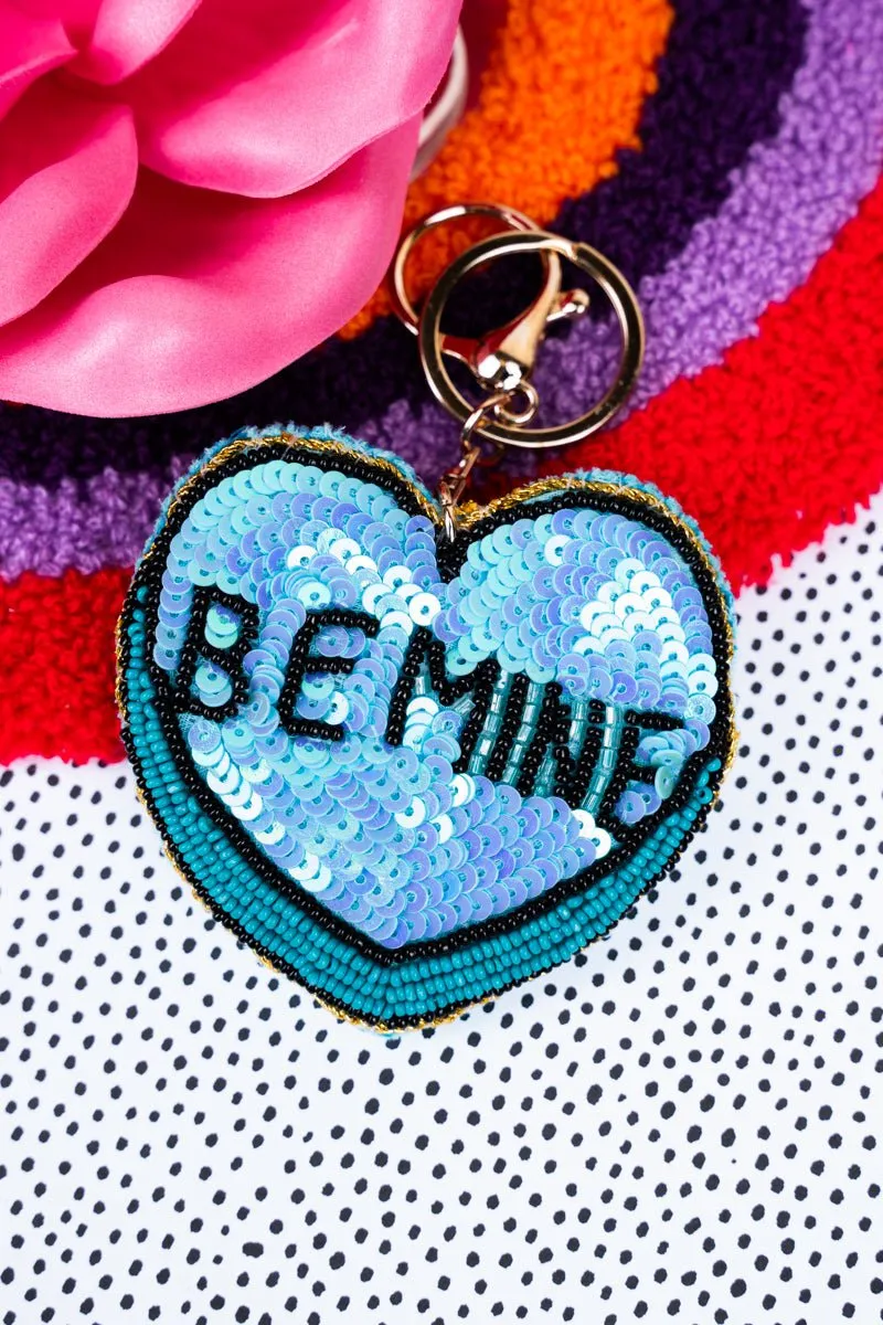 Viola BE MINE Blue Sequin Keychain