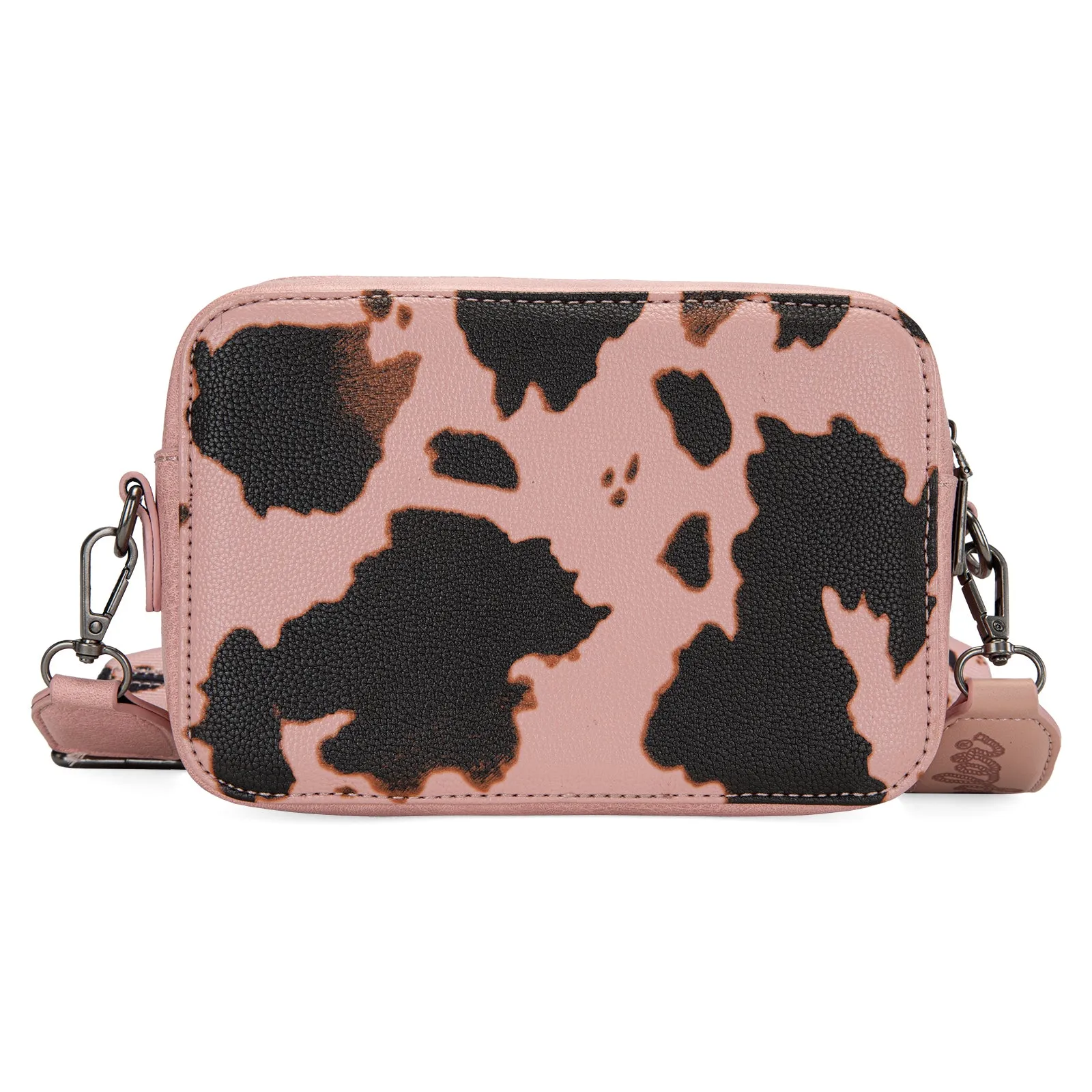 WG133-3003  Wrangler Cow Print Crossbody Purse With Wallet Compartment -Pink