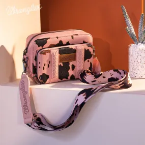 WG133-3003  Wrangler Cow Print Crossbody Purse With Wallet Compartment -Pink