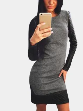 Wholesale Black Round Neck Long Sleeve Mini Dress