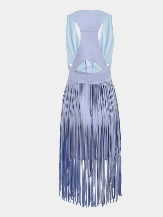 Wholesale Blue V-Neck Sleeveless Tassel Cut Out Mini Dress