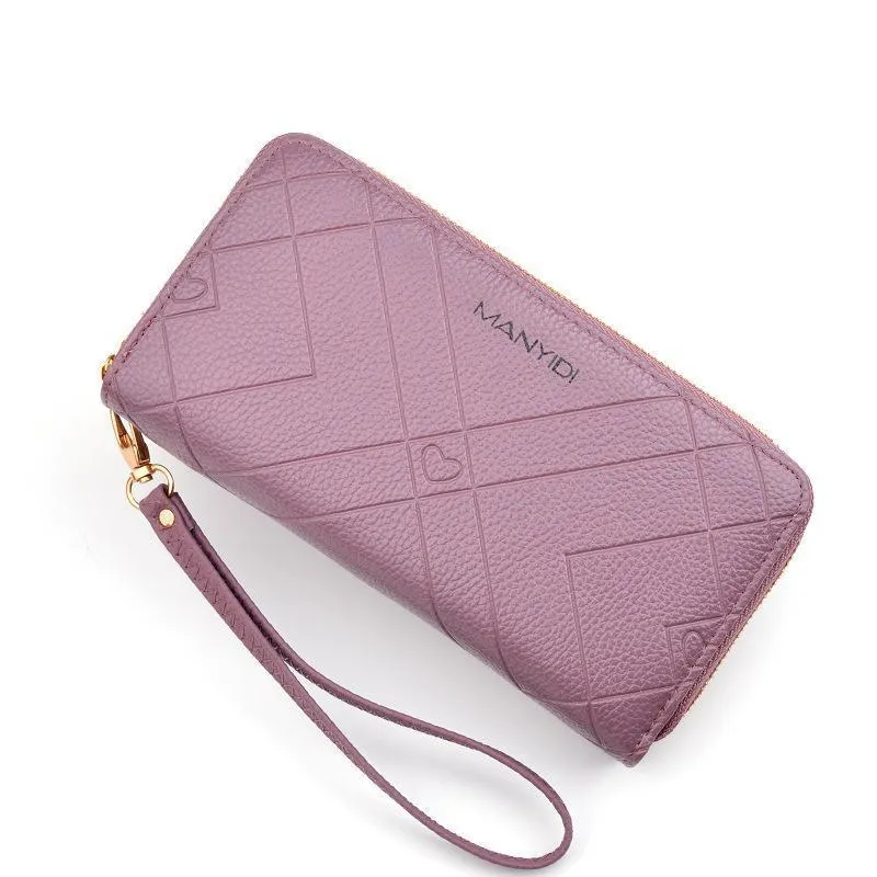 Women Double Zipper Leather Brand Retro Long Wallet