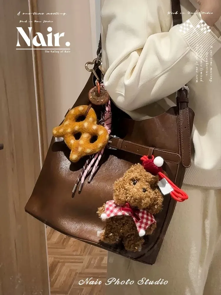 Wool felt Donut Pretzel bread combination handmade pendant bag Christmas new year bag charm