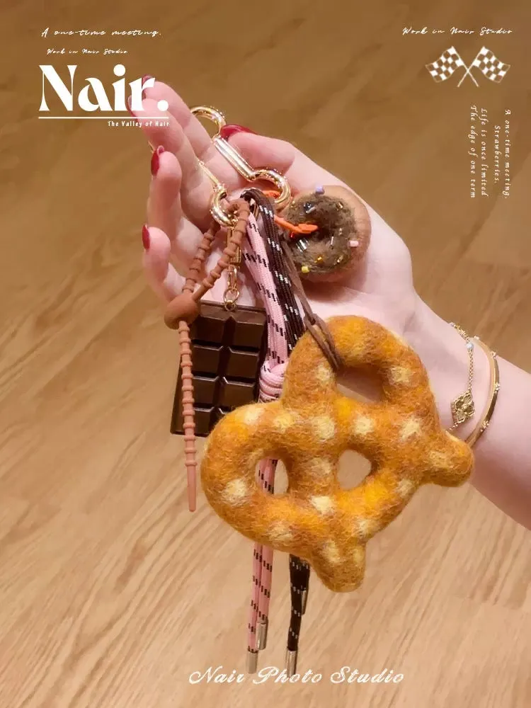 Wool felt Donut Pretzel bread combination handmade pendant bag Christmas new year bag charm